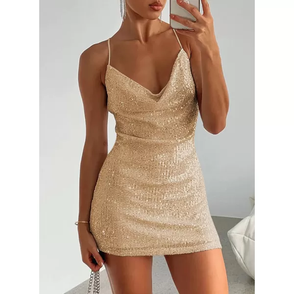 Sidefeel Women's Square Neck Bodice Dress Sequin Glitter Sexy Spaghetti Strap Sleeveless Backless Bodycon Mini Dresses
