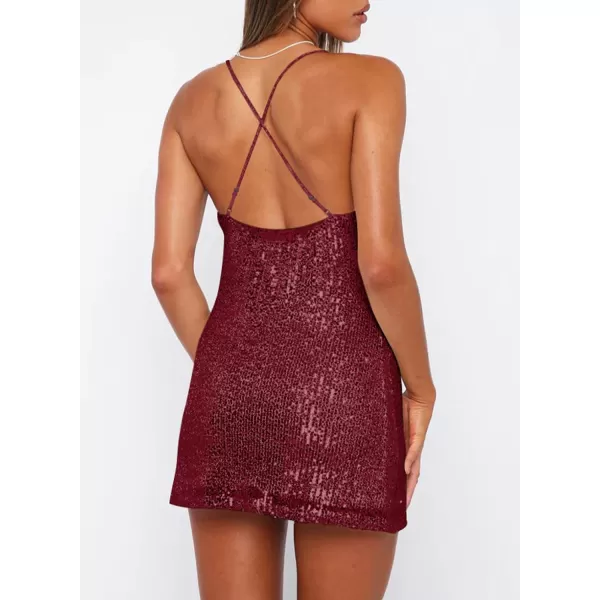 Sidefeel Women's Square Neck Bodice Dress Sequin Glitter Sexy Spaghetti Strap Sleeveless Backless Bodycon Mini Dresses