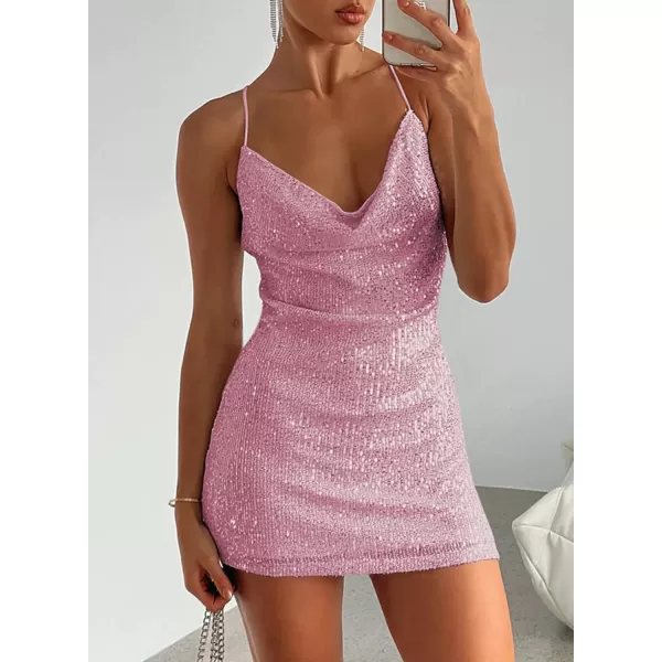 Sidefeel Women's Square Neck Bodice Dress Sequin Glitter Sexy Spaghetti Strap Sleeveless Backless Bodycon Mini Dresses