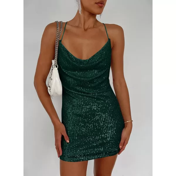 Sidefeel Women's Square Neck Bodice Dress Sequin Glitter Sexy Spaghetti Strap Sleeveless Backless Bodycon Mini Dresses