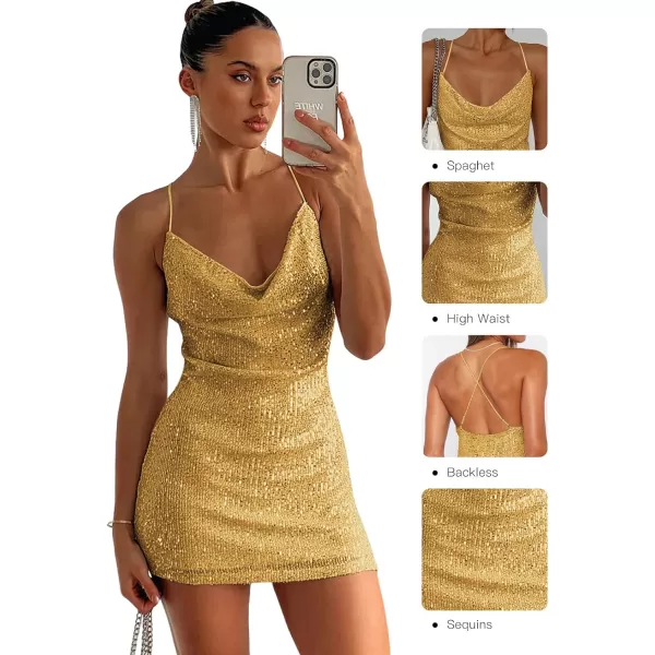 Sidefeel Women's Square Neck Bodice Dress Sequin Glitter Sexy Spaghetti Strap Sleeveless Backless Bodycon Mini Dresses