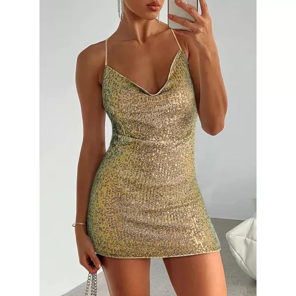 Sidefeel Women's Square Neck Bodice Dress Sequin Glitter Sexy Spaghetti Strap Sleeveless Backless Bodycon Mini Dresses