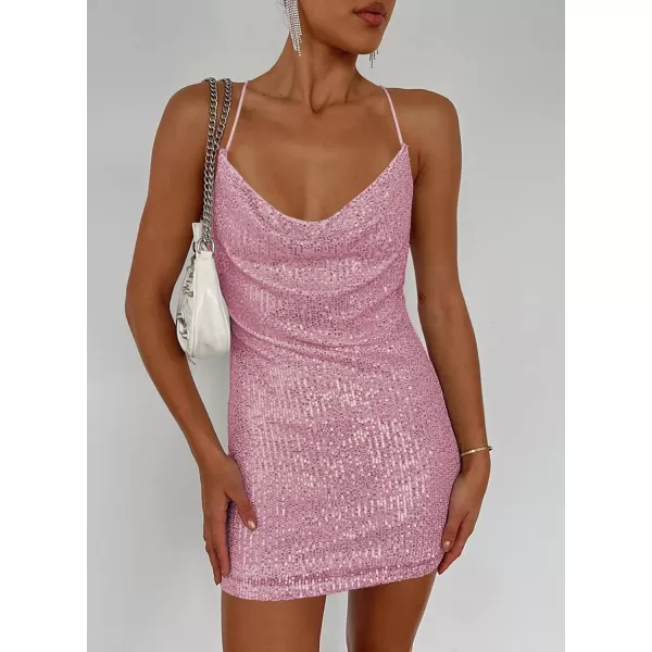 Sidefeel Women's Square Neck Bodice Dress Sequin Glitter Sexy Spaghetti Strap Sleeveless Backless Bodycon Mini Dresses
