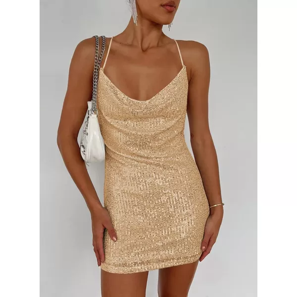 Sidefeel Women's Square Neck Bodice Dress Sequin Glitter Sexy Spaghetti Strap Sleeveless Backless Bodycon Mini Dresses