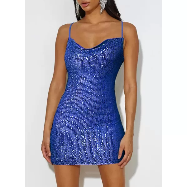 Sidefeel Women's Square Neck Bodice Dress Sequin Glitter Sexy Spaghetti Strap Sleeveless Backless Bodycon Mini Dresses