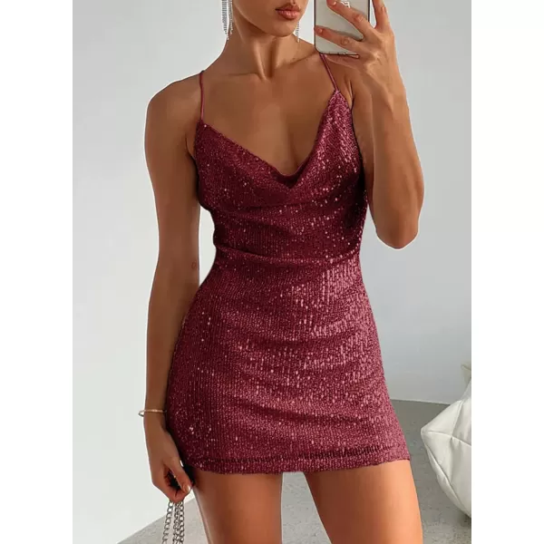 Sidefeel Women's Square Neck Bodice Dress Sequin Glitter Sexy Spaghetti Strap Sleeveless Backless Bodycon Mini Dresses