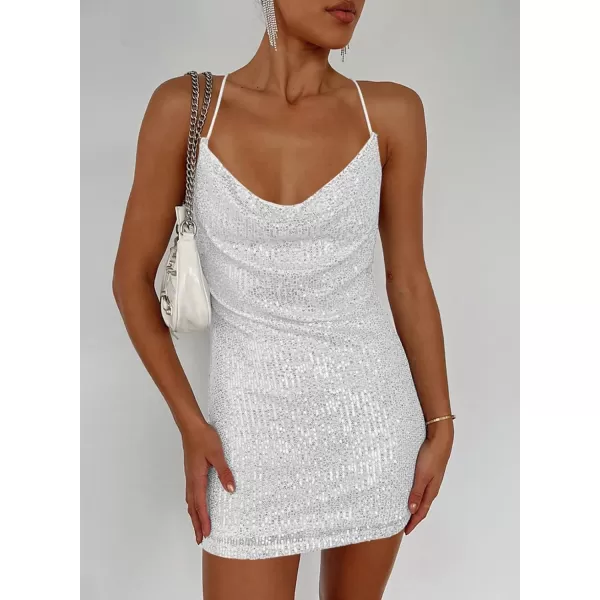 Sidefeel Women's Square Neck Bodice Dress Sequin Glitter Sexy Spaghetti Strap Sleeveless Backless Bodycon Mini Dresses
