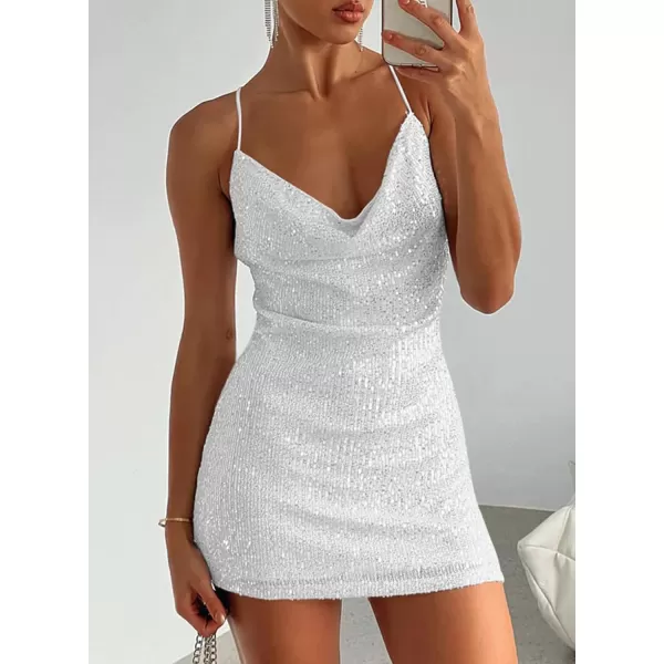 Sidefeel Women's Square Neck Bodice Dress Sequin Glitter Sexy Spaghetti Strap Sleeveless Backless Bodycon Mini Dresses