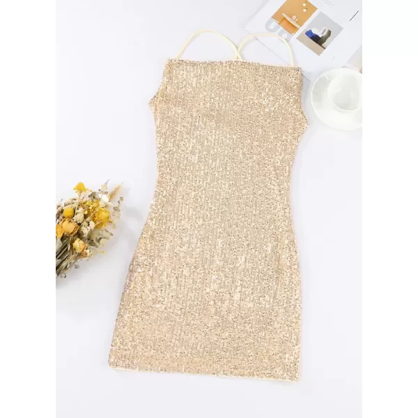 Sidefeel Women's Square Neck Bodice Dress Sequin Glitter Sexy Spaghetti Strap Sleeveless Backless Bodycon Mini Dresses