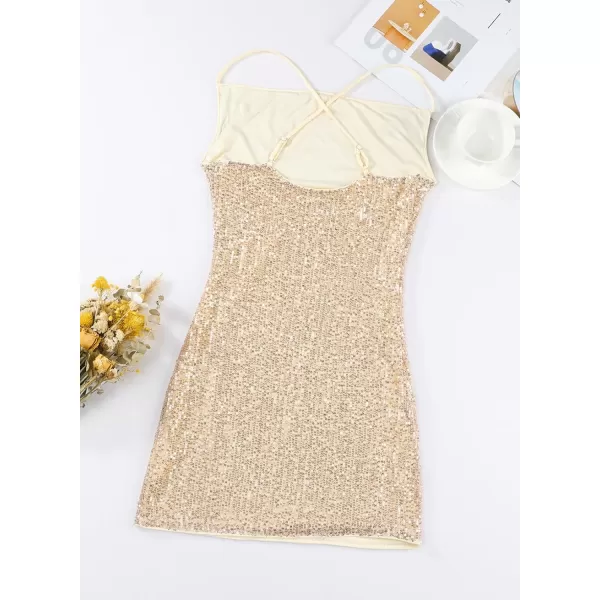 Sidefeel Women's Square Neck Bodice Dress Sequin Glitter Sexy Spaghetti Strap Sleeveless Backless Bodycon Mini Dresses