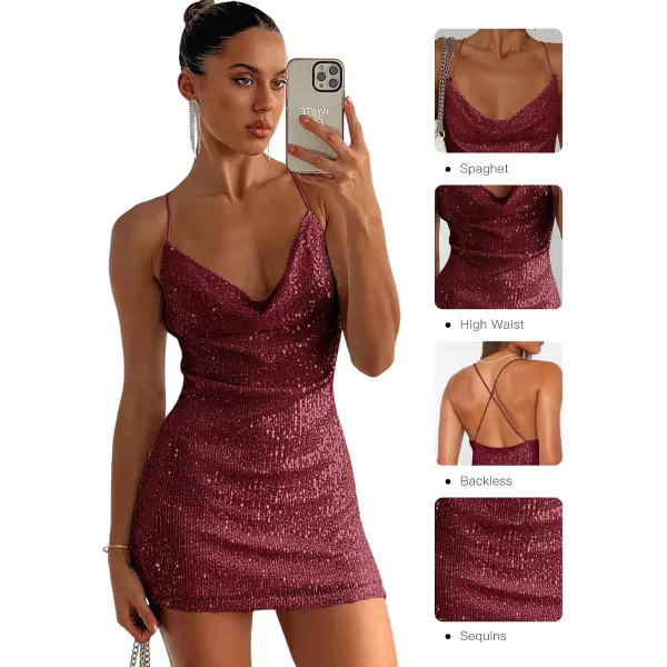 Sidefeel Women's Square Neck Bodice Dress Sequin Glitter Sexy Spaghetti Strap Sleeveless Backless Bodycon Mini Dresses