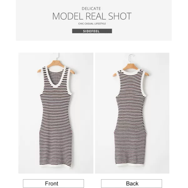 Sidefeel Women's Summer Bodycon Sundresses Knit Midi Dress Sleeveless Striped Ribbed Club Night Dresses