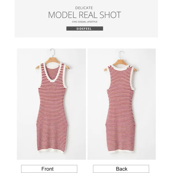 Sidefeel Women's Summer Bodycon Sundresses Knit Midi Dress Sleeveless Striped Ribbed Club Night Dresses