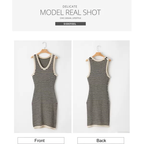 Sidefeel Women's Summer Bodycon Sundresses Knit Midi Dress Sleeveless Striped Ribbed Club Night Dresses