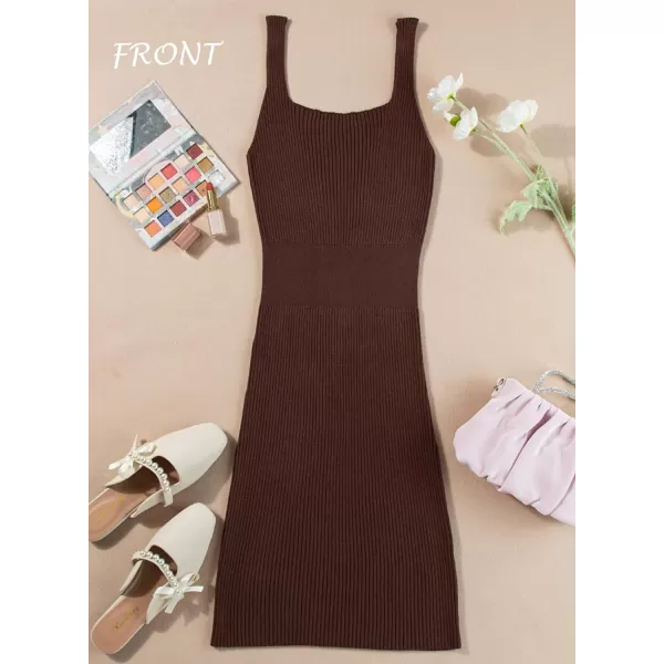 Sidefeel Womens Summer Dresses 2024 Casual Square Neck Ribbed Knit Sleeveless Sundress Sexy Bodycon Mini Dress