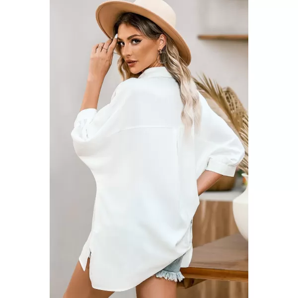Sidefeel Womens Summer Oversized 3/4 Sleeve Button Down Shirts Side Slit Dressy Casual Blouses Loose Fit Tunic Tops