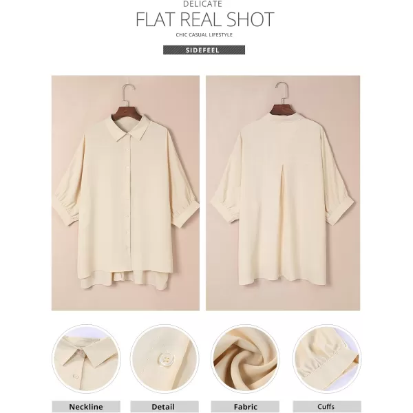 Sidefeel Womens Summer Oversized 3/4 Sleeve Button Down Shirts Side Slit Dressy Casual Blouses Loose Fit Tunic Tops
