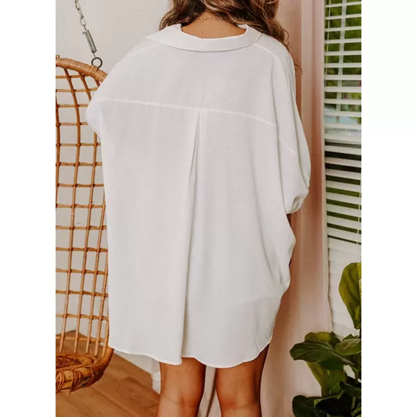 Sidefeel Womens Summer Oversized 3/4 Sleeve Button Down Shirts Side Slit Dressy Casual Blouses Loose Fit Tunic Tops
