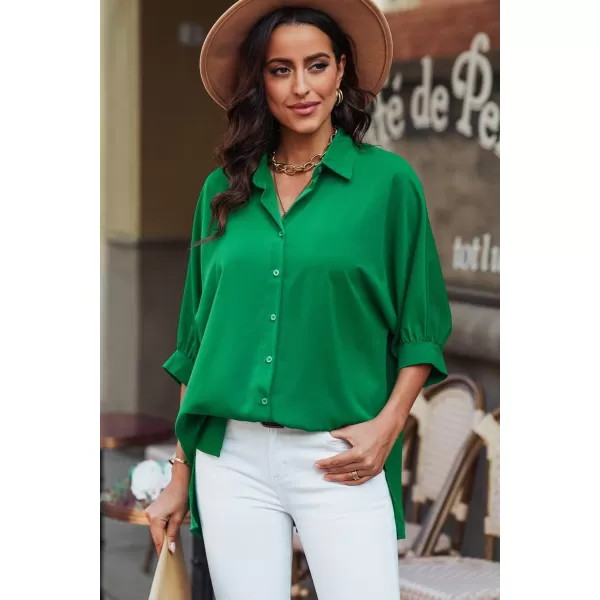 Sidefeel Womens Summer Oversized 3/4 Sleeve Button Down Shirts Side Slit Dressy Casual Blouses Loose Fit Tunic Tops