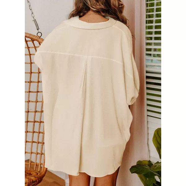 Sidefeel Womens Summer Oversized 3/4 Sleeve Button Down Shirts Side Slit Dressy Casual Blouses Loose Fit Tunic Tops