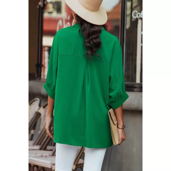 Sidefeel Womens Summer Oversized 3/4 Sleeve Button Down Shirts Side Slit Dressy Casual Blouses Loose Fit Tunic Tops