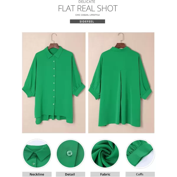 Sidefeel Womens Summer Oversized 3/4 Sleeve Button Down Shirts Side Slit Dressy Casual Blouses Loose Fit Tunic Tops