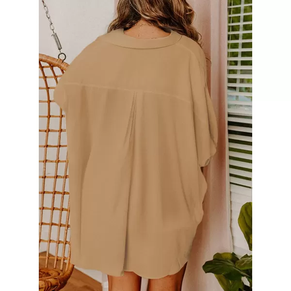 Sidefeel Womens Summer Oversized 3/4 Sleeve Button Down Shirts Side Slit Dressy Casual Blouses Loose Fit Tunic Tops
