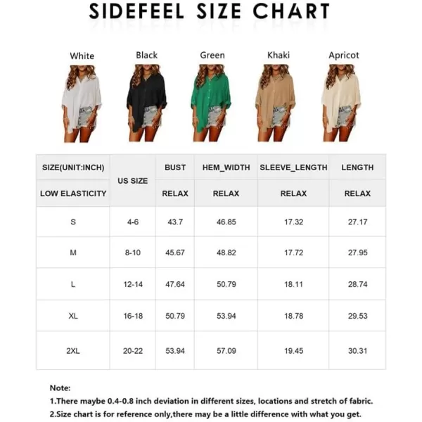 Sidefeel Womens Summer Oversized 3/4 Sleeve Button Down Shirts Side Slit Dressy Casual Blouses Loose Fit Tunic Tops