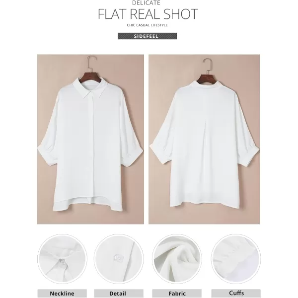 Sidefeel Womens Summer Oversized 3/4 Sleeve Button Down Shirts Side Slit Dressy Casual Blouses Loose Fit Tunic Tops