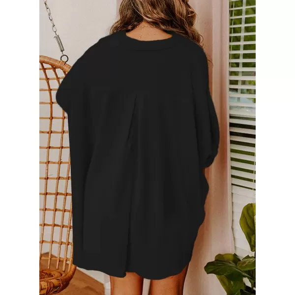 Sidefeel Womens Summer Oversized 3/4 Sleeve Button Down Shirts Side Slit Dressy Casual Blouses Loose Fit Tunic Tops