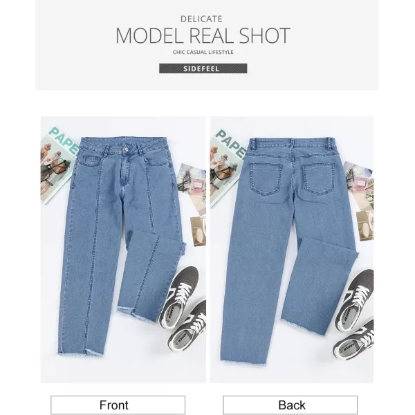 Sidefeel Women's Wide Leg Capri Jeans Casual Summer Straight Leg Denim Pants with Pockets