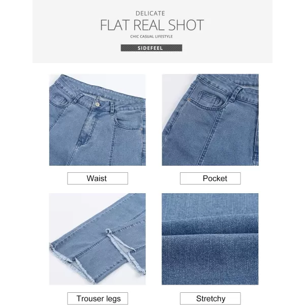 Sidefeel Women's Wide Leg Capri Jeans Casual Summer Straight Leg Denim Pants with Pockets
