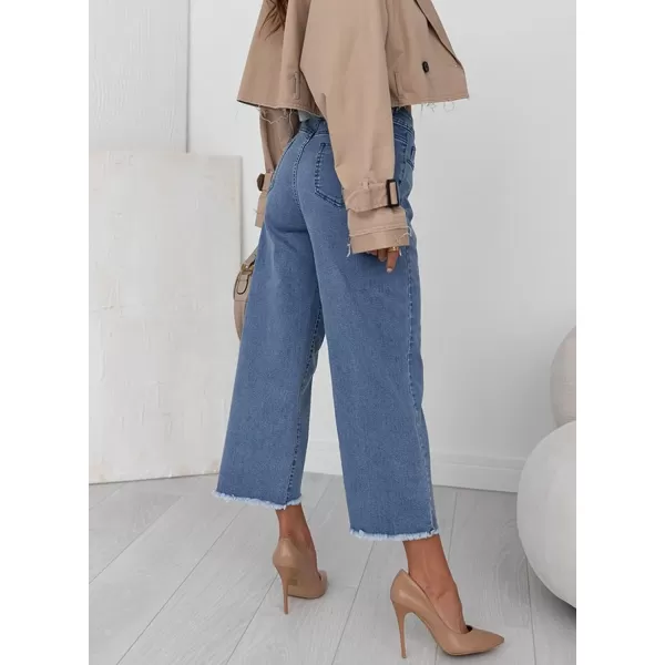 Sidefeel Women's Wide Leg Capri Jeans Casual Summer Straight Leg Denim Pants with Pockets