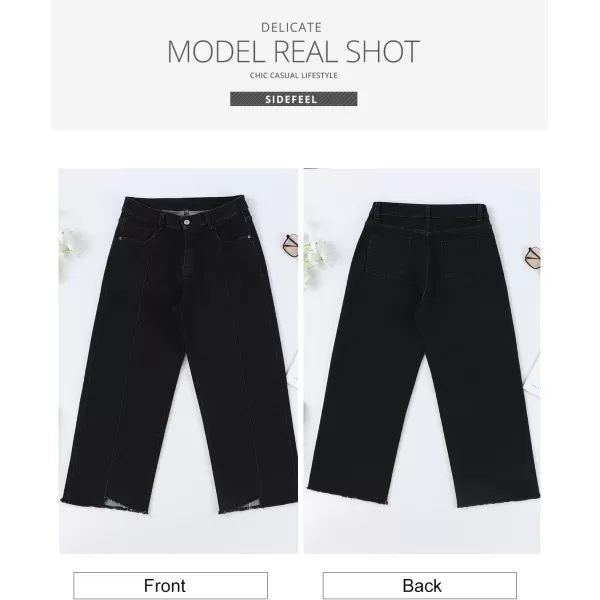 Sidefeel Women's Wide Leg Capri Jeans Casual Summer Straight Leg Denim Pants with Pockets