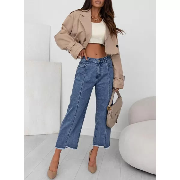 Sidefeel Women's Wide Leg Capri Jeans Casual Summer Straight Leg Denim Pants with Pockets