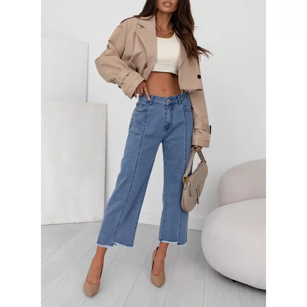 Sidefeel Women's Wide Leg Capri Jeans Casual Summer Straight Leg Denim Pants with Pockets