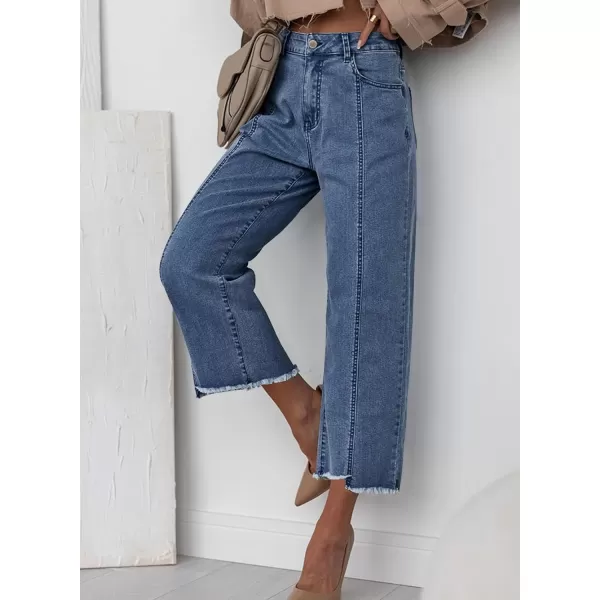 Sidefeel Women's Wide Leg Capri Jeans Casual Summer Straight Leg Denim Pants with Pockets