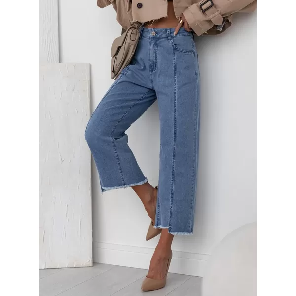 Sidefeel Women's Wide Leg Capri Jeans Casual Summer Straight Leg Denim Pants with Pockets