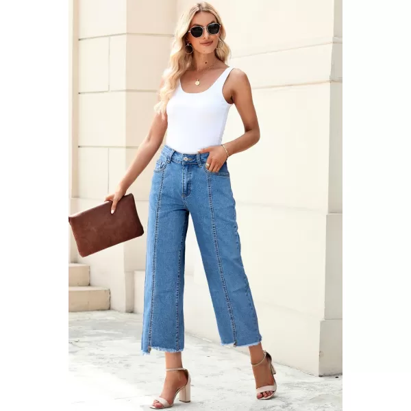 Sidefeel Women's Wide Leg Capri Jeans Casual Summer Straight Leg Denim Pants with Pockets