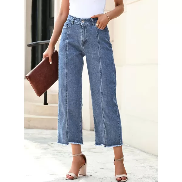 Sidefeel Women's Wide Leg Capri Jeans Casual Summer Straight Leg Denim Pants with Pockets