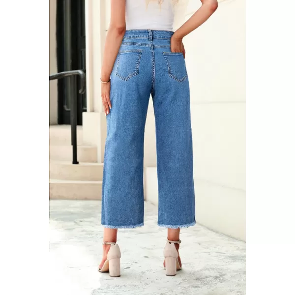 Sidefeel Women's Wide Leg Capri Jeans Casual Summer Straight Leg Denim Pants with Pockets