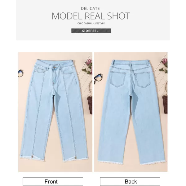 Sidefeel Women's Wide Leg Capri Jeans Casual Summer Straight Leg Denim Pants with Pockets