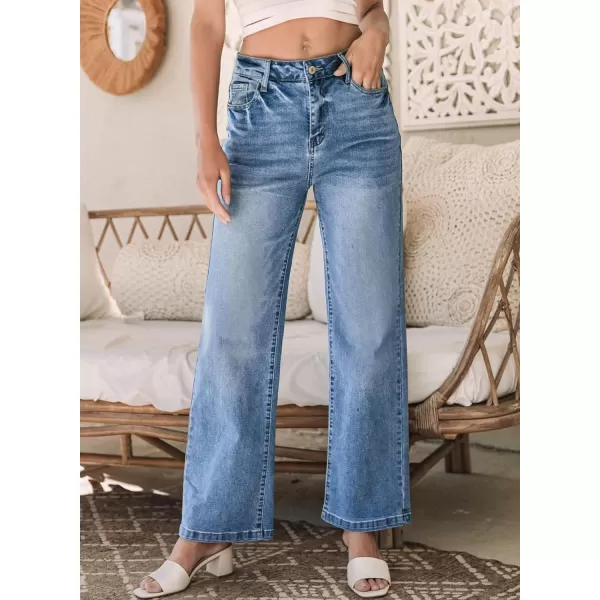 Sidefeel Women's Wide Leg Jeans Casual High Waisted Straight Stretch Denim Pants with Pockets