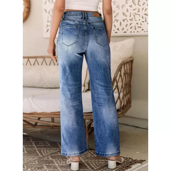 Sidefeel Women's Wide Leg Jeans Casual High Waisted Straight Stretch Denim Pants with Pockets