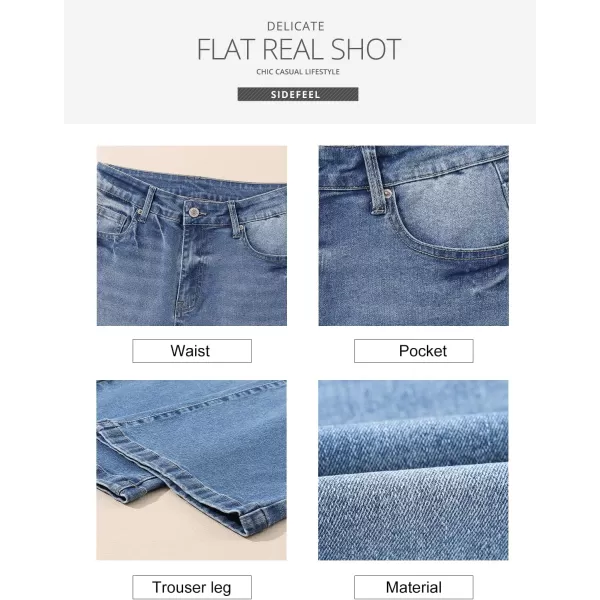 Sidefeel Women's Wide Leg Jeans Casual High Waisted Straight Stretch Denim Pants with Pockets