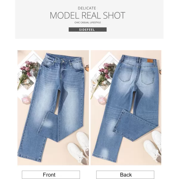 Sidefeel Women's Wide Leg Jeans Casual High Waisted Straight Stretch Denim Pants with Pockets