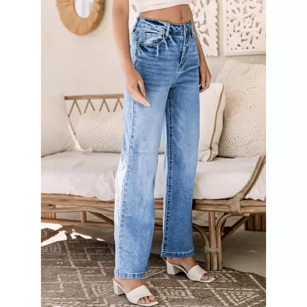 Sidefeel Women's Wide Leg Jeans Casual High Waisted Straight Stretch Denim Pants with Pockets