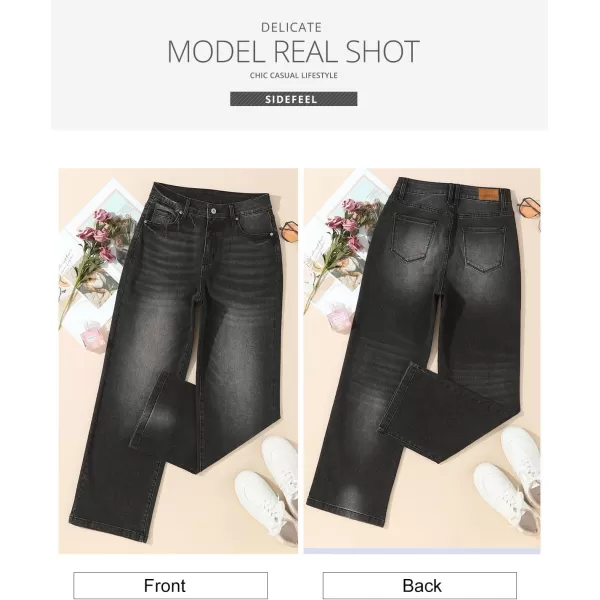 Sidefeel Women's Wide Leg Jeans Casual High Waisted Straight Stretch Denim Pants with Pockets