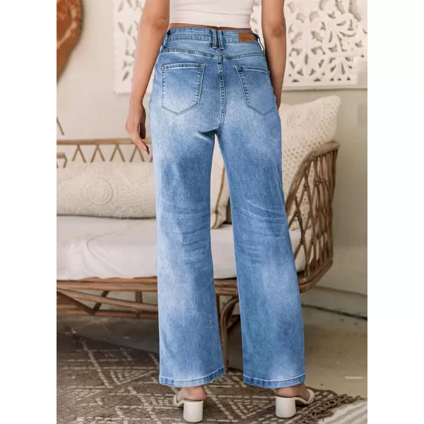 Sidefeel Women's Wide Leg Jeans Casual High Waisted Straight Stretch Denim Pants with Pockets