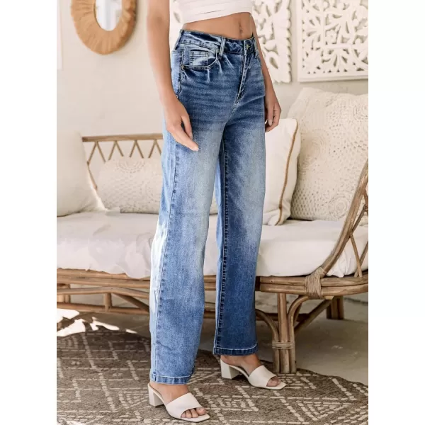 Sidefeel Women's Wide Leg Jeans Casual High Waisted Straight Stretch Denim Pants with Pockets